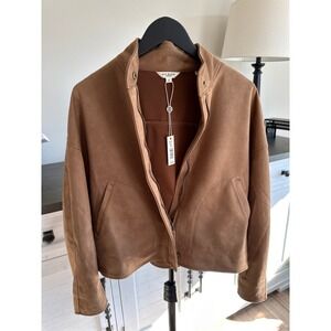 NWT Max Studio London Vicuna Brown Faux Suede Mock Neck Zip Jacket Small NEW